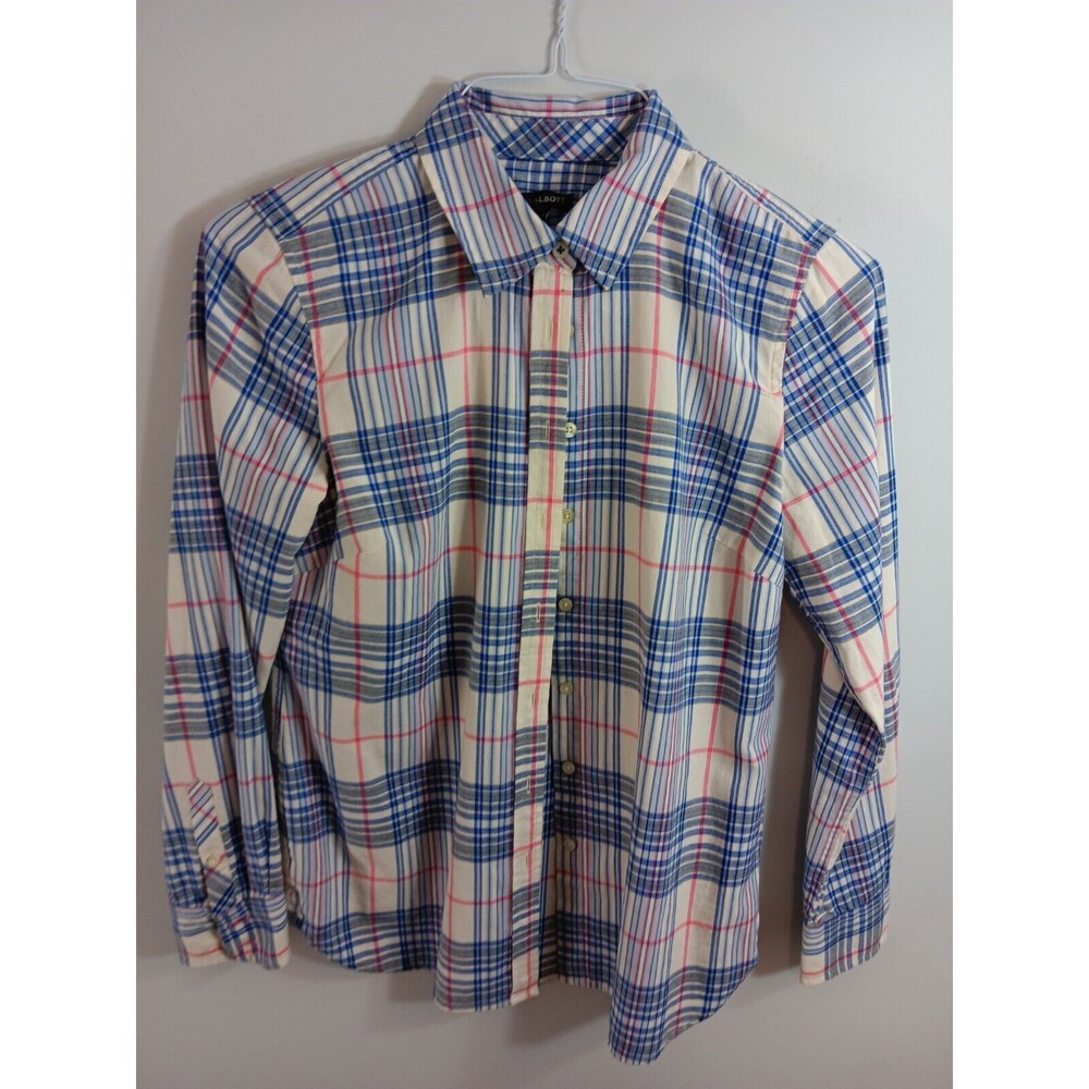 Talbots Shirt Women XS Red /White/Blue Plaid Cotton Long Sleeve Button Up